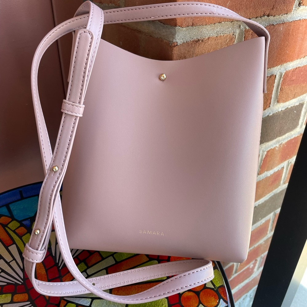 Anthropologie Samara Medium Shoulder Crossbody Bucket Bag/Purse Pink Vegan